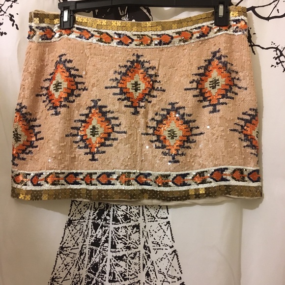 Zara Dresses & Skirts - Zara Beaded Sequined Aztec Tribal Boho Mini Skirt